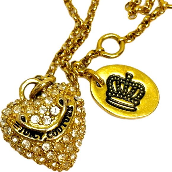 Juicy Couture Gold Tone Heart Necklace w/Crystals, Very Good Preowned Cond, Vtge - Picture 5 of 6